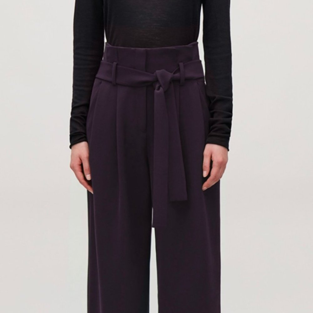 COS plum coloured wide-leg cropped culotte trousers